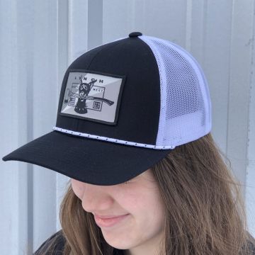 Pacific Headwear Black/White Trucker Hat - Snow Camo Dog Patch